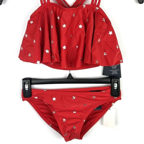 Tommy Hilfiger Girl’s Red Two Piece Bikini Swimsuit Set Size M - Picture 2 of 5